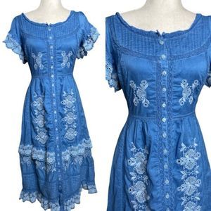 J Crew reimagined blue embroidered maxi dress